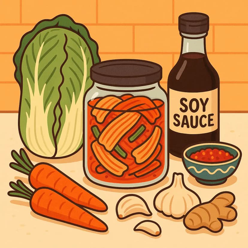 Vegan-friendly kimchi ingredients with alternatives for fish sauce