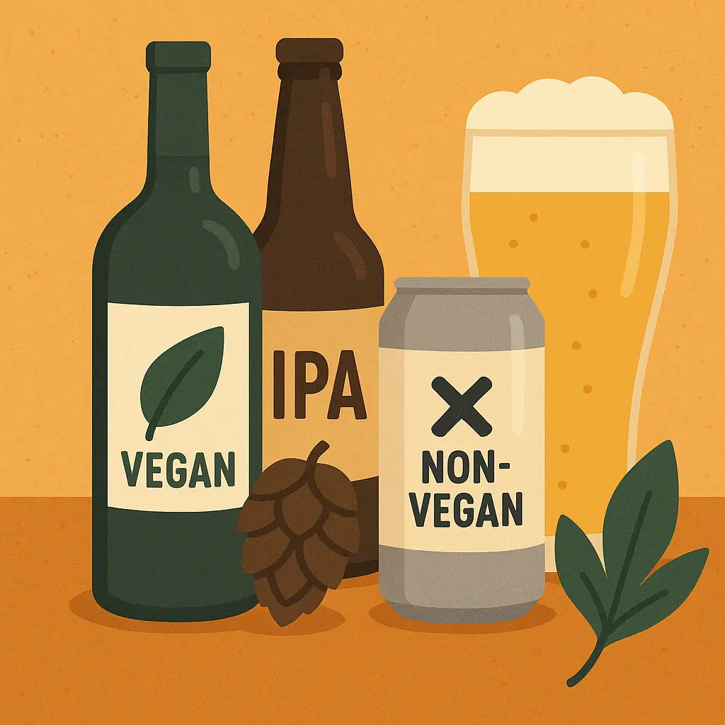 Bouteilles d'alcool et ingrédients mettant en évidence les étiquettes véganes et non véganes