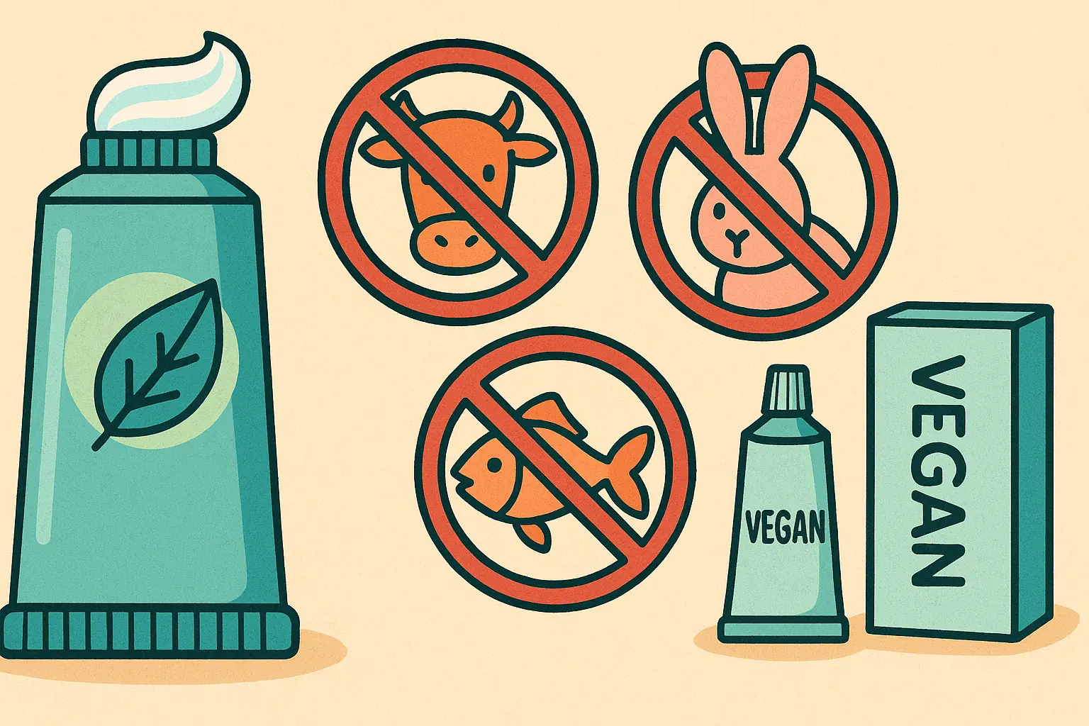 Vegan tandpasta en de unieke ingrediënten uitgestald op een badkamerblad.